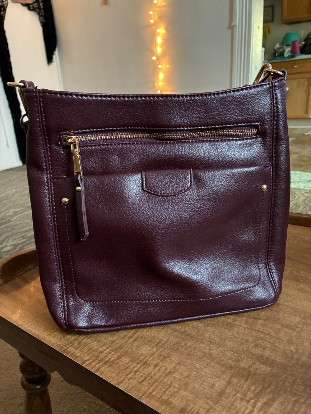 Vegan leather Crossbody Bag in Deep Burgundy - Classic Women's Shoulder Bag